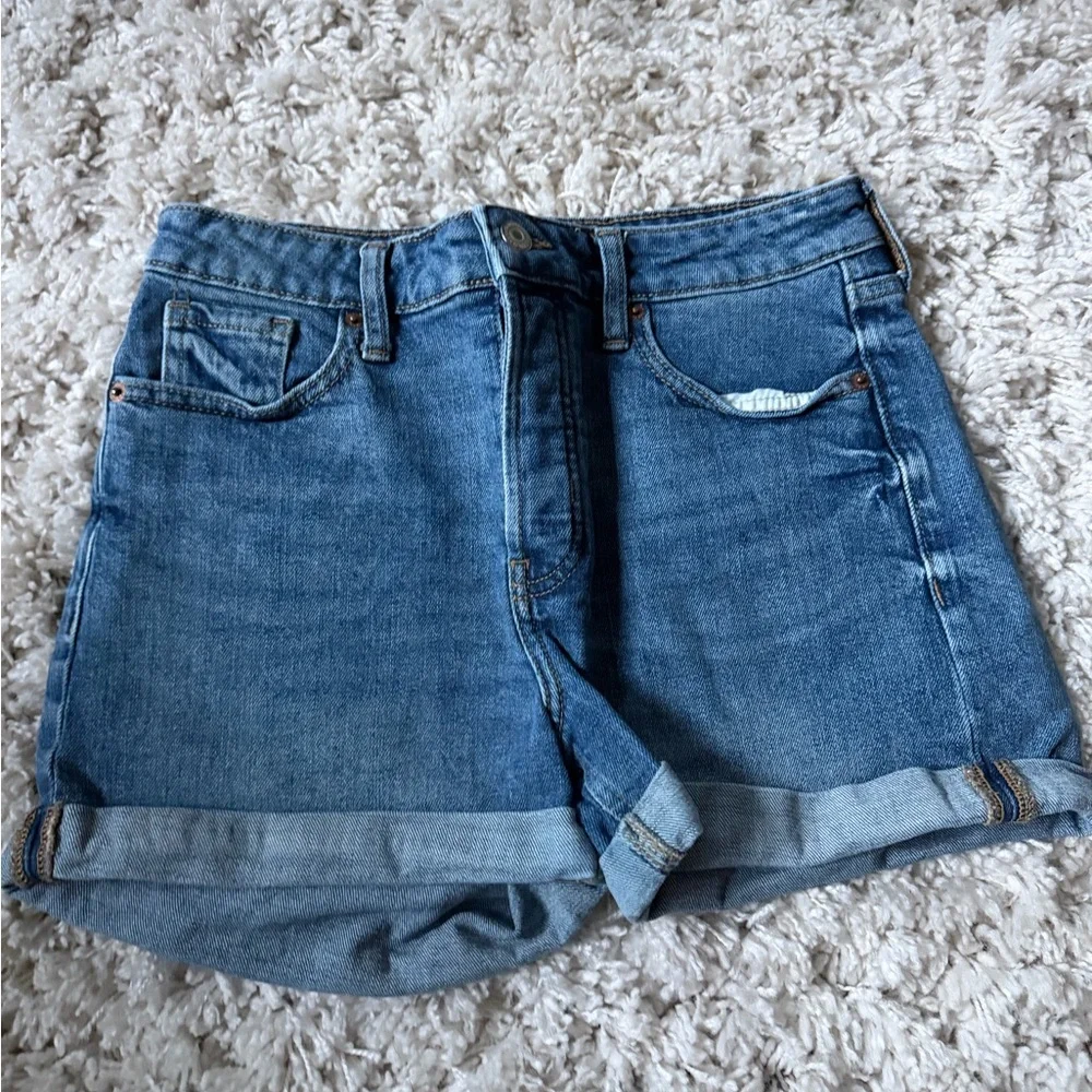 Old Navy Og straight high waisted a thick roll up vintage dark blue Denim Shorts - Picture 3 of 5
